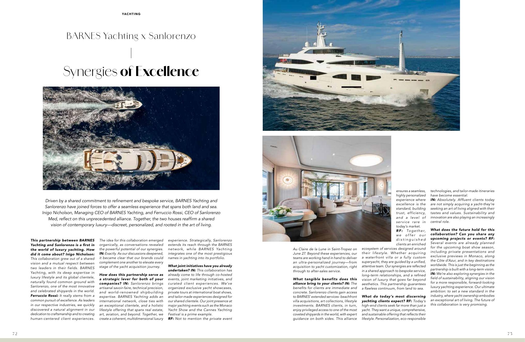 BARNES Yachting x Sanlorenzo — Synergies d'excellence