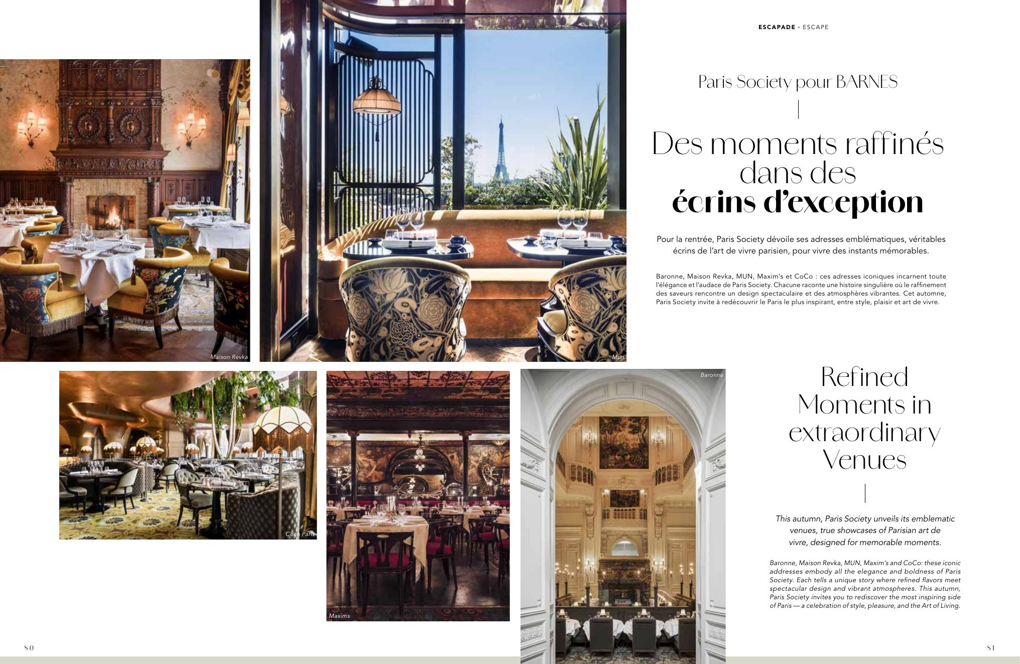 Paris Society pour BARNES — Des moments raffinés dans des écrins d'exception